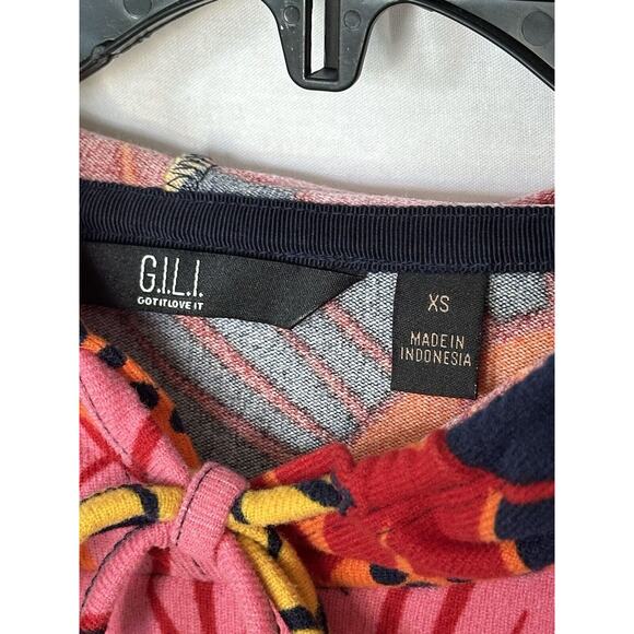 G.I.L.I. Brushed Jersey Hooded Sweatshirt Sweater Multi Floral Bright Bold XS - Picture 4 of 6